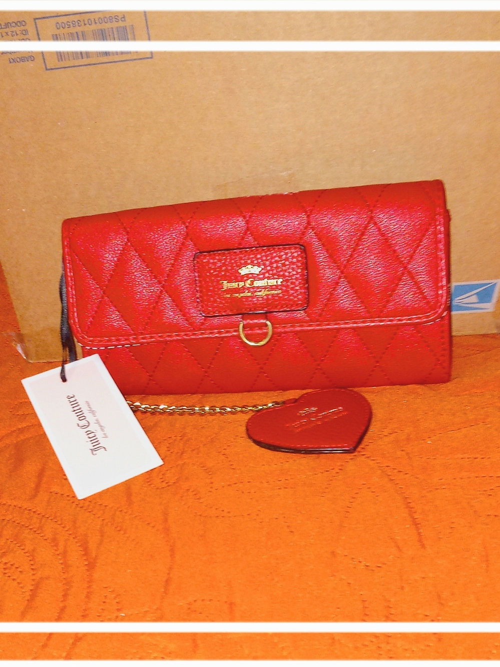 Juicy Couture Quilted Red Wallet  with Heart Mirror  Charm Accent